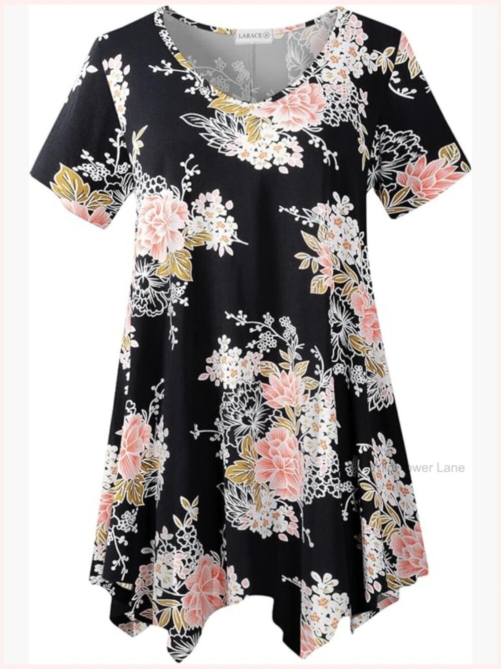 Plus Size V-Neck Tunic Top Asymmetrical Hem Short Sleeve Blouse